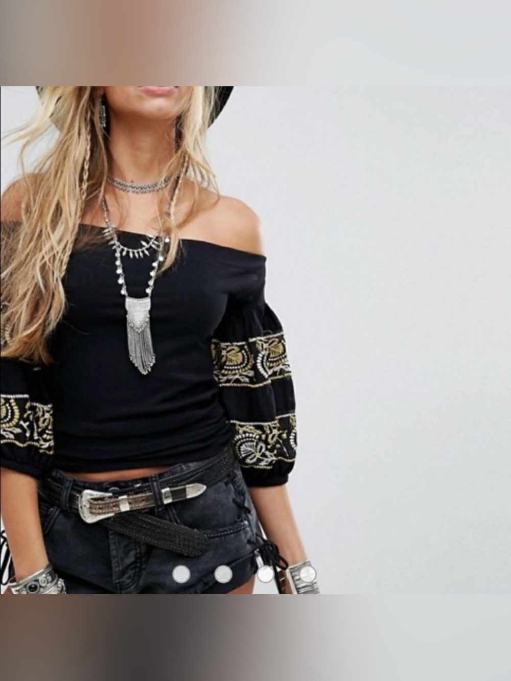 EUC Free People Rock With It Black Embroidered Off-the-Shoulder Top